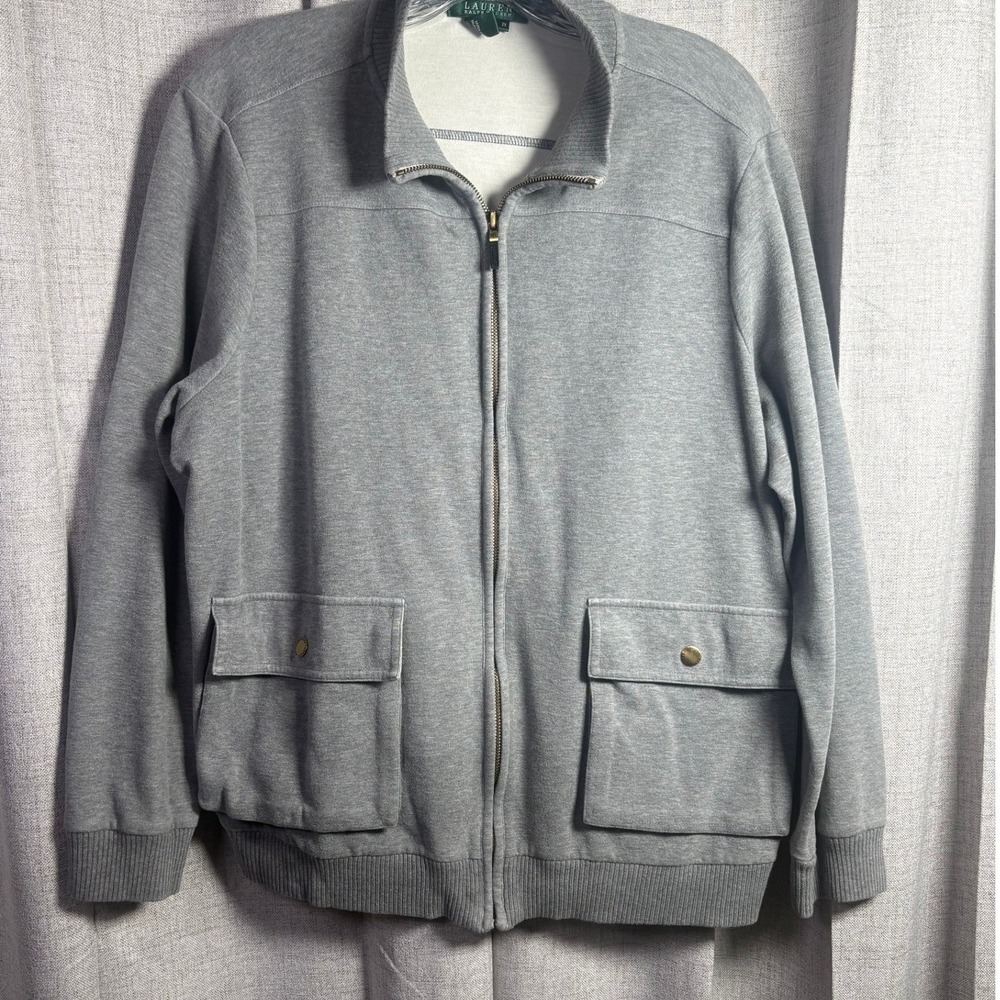 Lauren Ralph Lauren Womens Gray Full Zip Mock Neck  Jacket 2X Plus Size